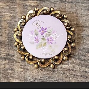 ARTISAN SIGNED Hand Painted Porcelain Floral Brooch Pin